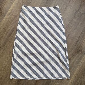 J. Crew Linen Striped Gray & Cream Midi Skirt - Size Small